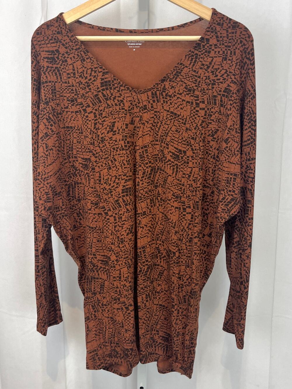 GARNET HILL Zuri Comfort Knit Top V Neck Dolman Sleeve Orange Black Size M